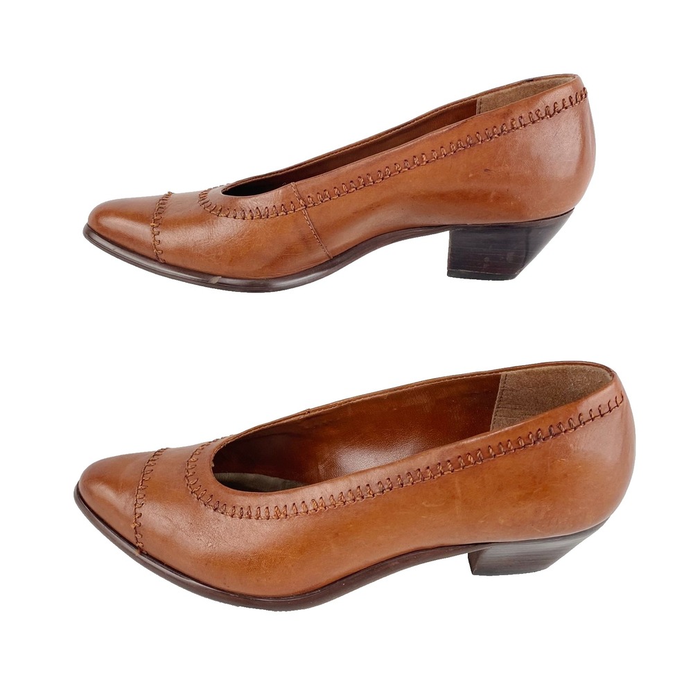 Treo Leather Pumps Women's 6.5 M Medium Brown Slip On Flats Shoes Brazil LKNU
